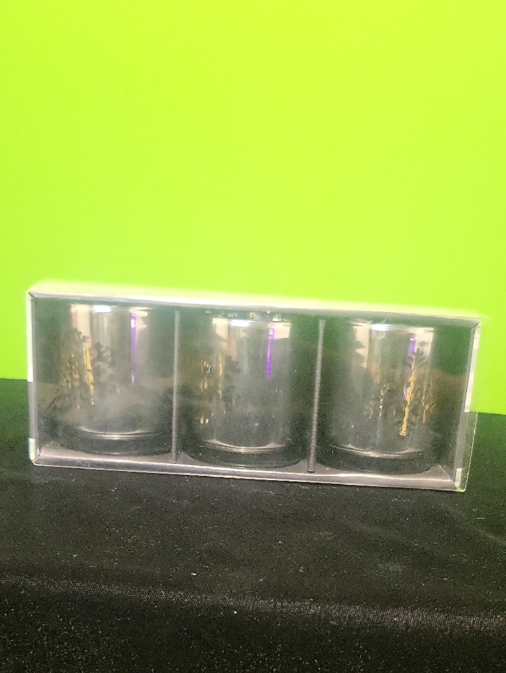 Clear Glass Votive Candle Holders - Black/Gold Accent (Set of 3)